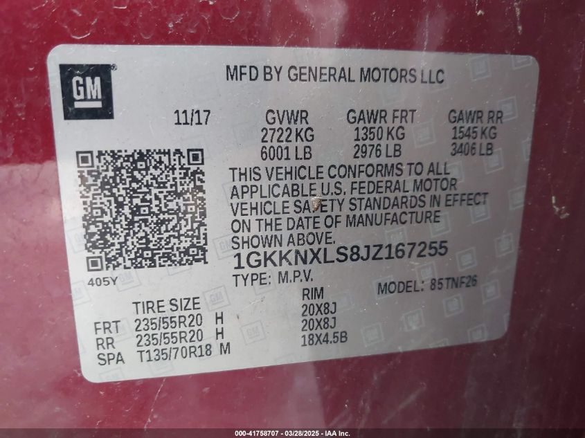 2018 GMC Acadia Denali VIN: 1GKKNXLS8JZ167255 Lot: 41758707