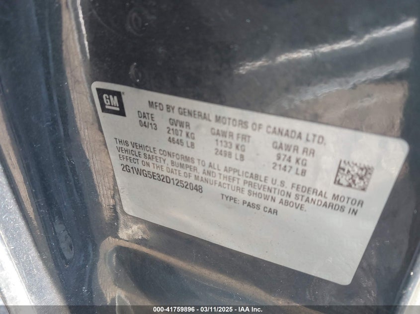 2013 CHEVROLET IMPALA LT - 2G1WG5E32D1252048