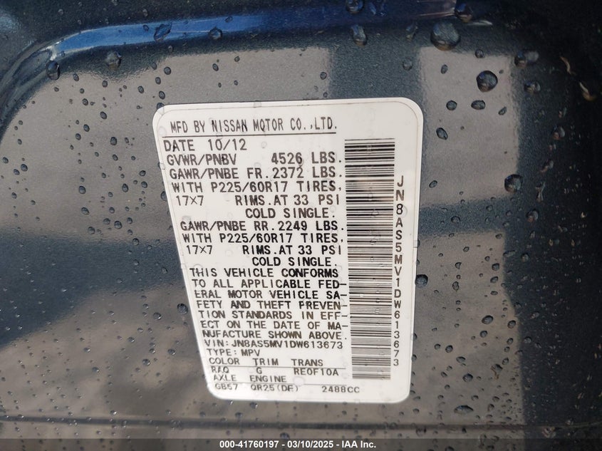 2013 NISSAN ROGUE SV - JN8AS5MV1DW613673