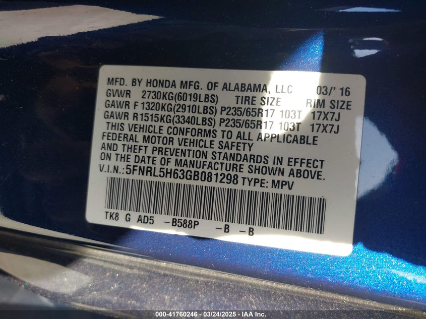 2016 HONDA ODYSSEY EX-L - 5FNRL5H63GB081298