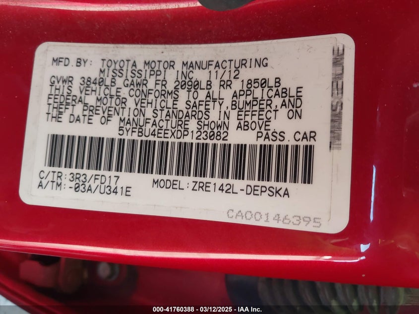 2013 TOYOTA COROLLA S - 5YFBU4EEXDP123082