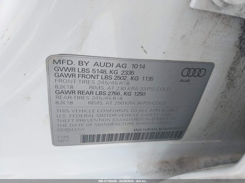 2015 AUDI ALLROAD VIN: WA1UFAFLXFA055527