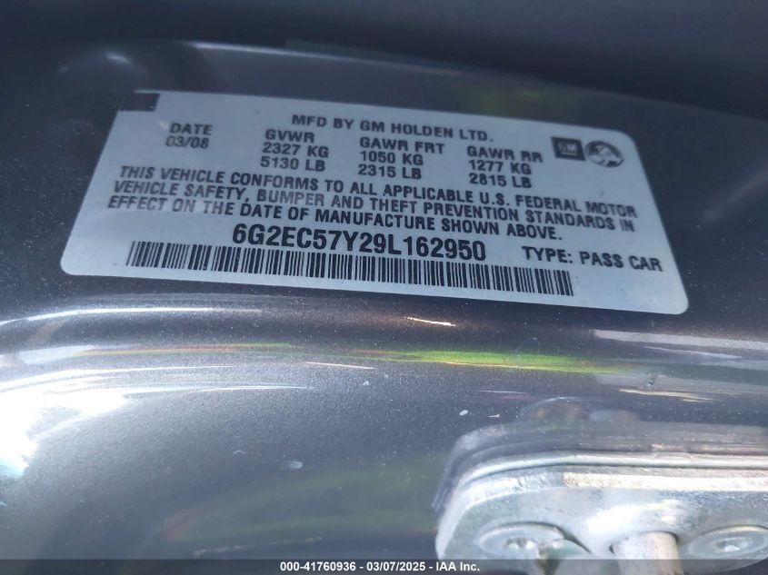 2009 Pontiac G8 Gt VIN: 6G2EC57Y29L162950 Lot: 41760936
