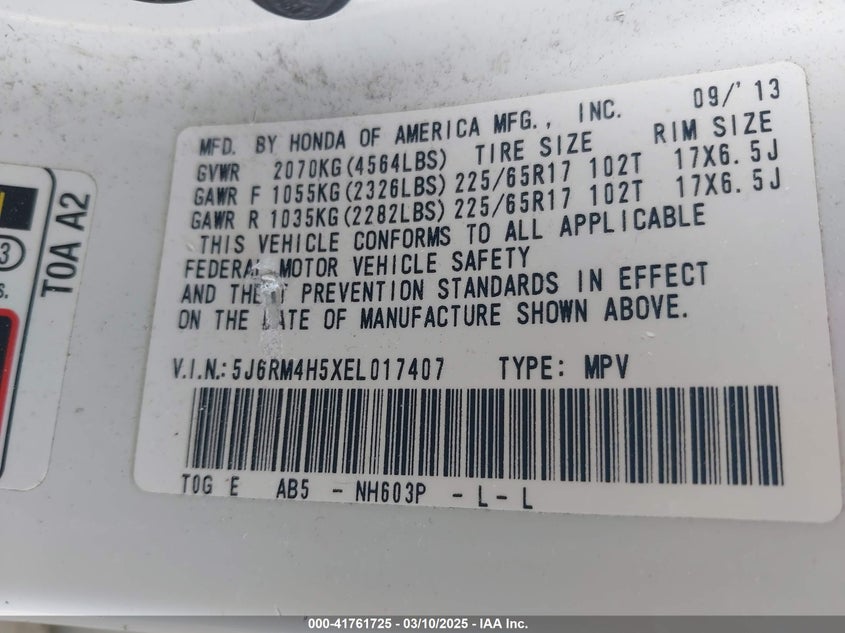 2014 HONDA CR-V EX - 5J6RM4H5XEL017407