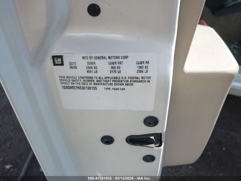 2003 Cadillac Cts Standard VIN: 1G6DM57N530126155 Lot: 41761832