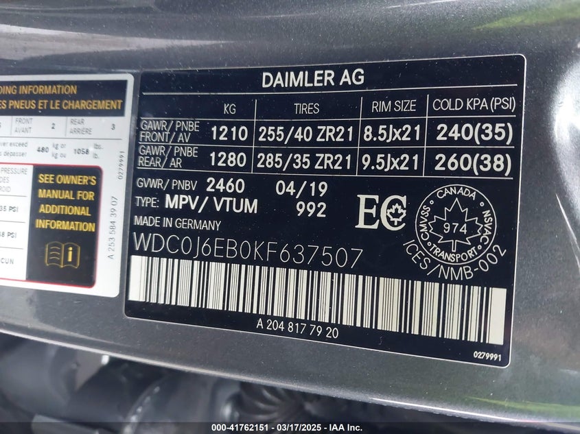 VIN WDC0J6EB0KF637507 2019 MERCEDES-BENZ AMG GLC 43 COUPE 4MATIC