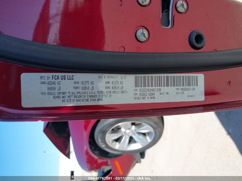 2017 Dodge Challenger VIN: 3C3CDZAG0HH611038 Lot: 41762591