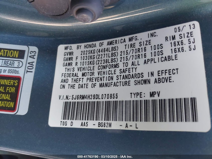 2013 HONDA CR-V LX - 5J6RM4H39DL070855