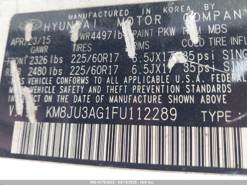 2015 HYUNDAI TUCSON SE - KM8JU3AG1FU112289