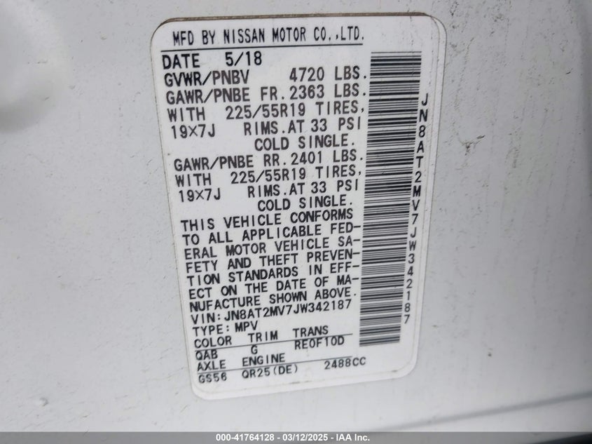 2018 NISSAN ROGUE SL - JN8AT2MV7JW342187