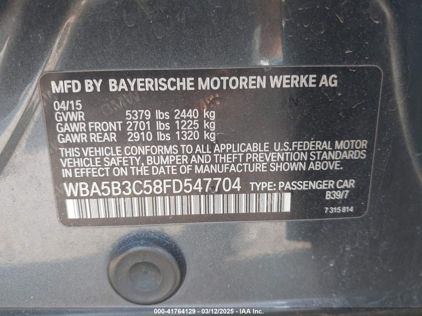 2015 BMW 535I XDRIVE - WBA5B3C58FD547704