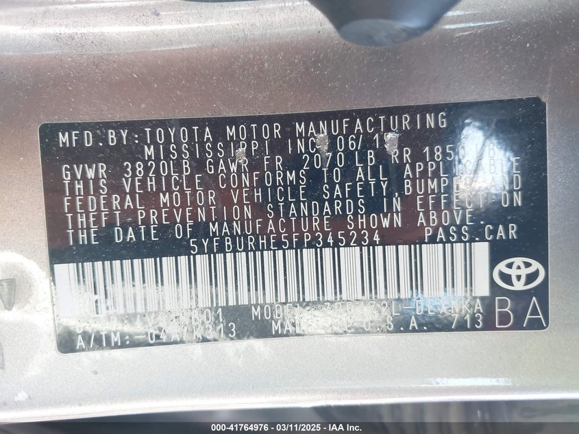 2015 TOYOTA COROLLA LE - 5YFBURHE5FP345234