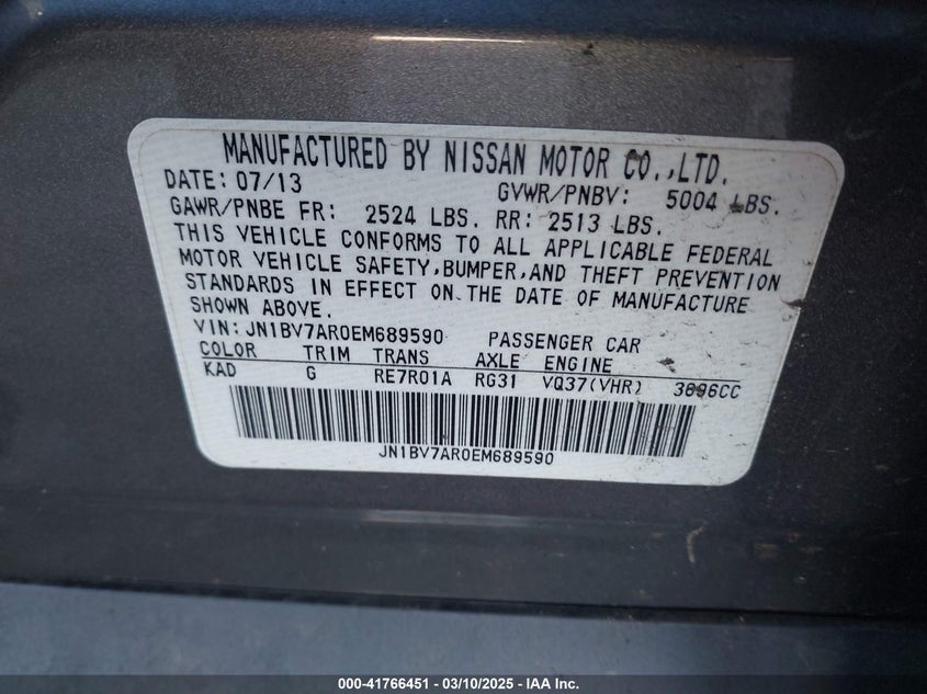 2014 INFINITI Q50 SPORT - JN1BV7AR0EM689590