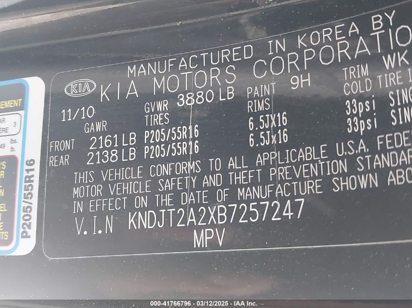 2012 Kia Soul VIN: KNDJT2A52C7777325 Lot: 41766796