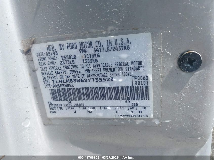 1995 Lincoln Town Car Cartier VIN: 1LNLM83W6SY735520 Lot: 41766902