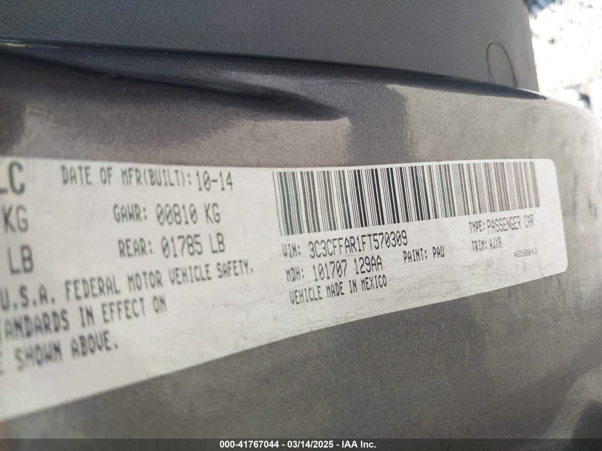 2015 FIAT 500 VIN: 3C3CFFAR1FT570309