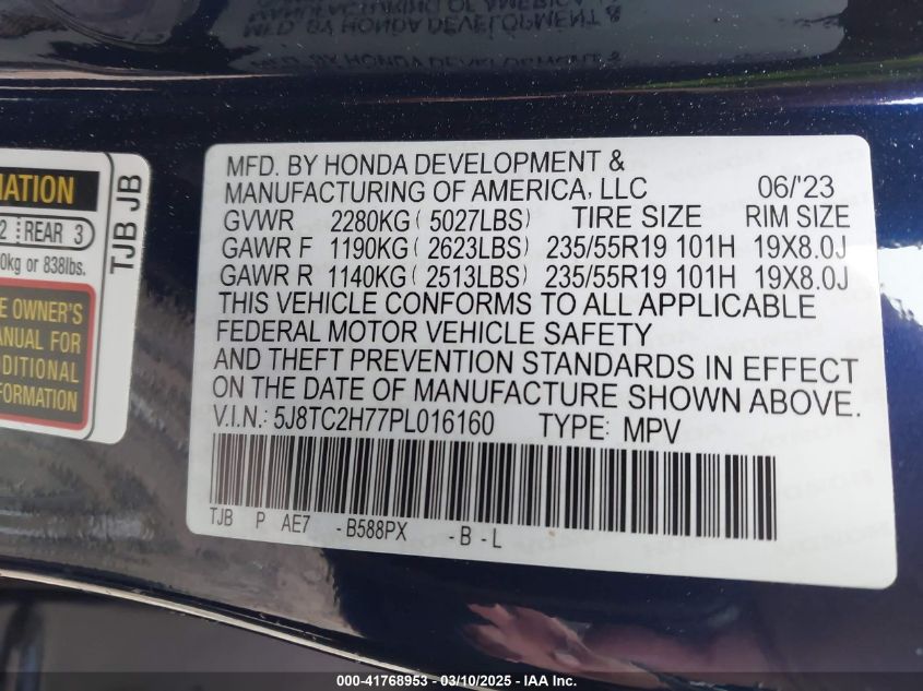 2023 Acura Rdx Advance Package VIN: 5J8TC2H77PL016160 Lot: 41768953