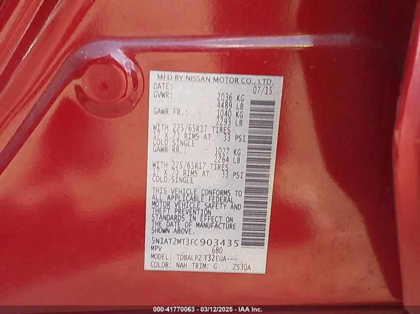 2015 NISSAN ROGUE S - 5N1AT2MT3FC903435