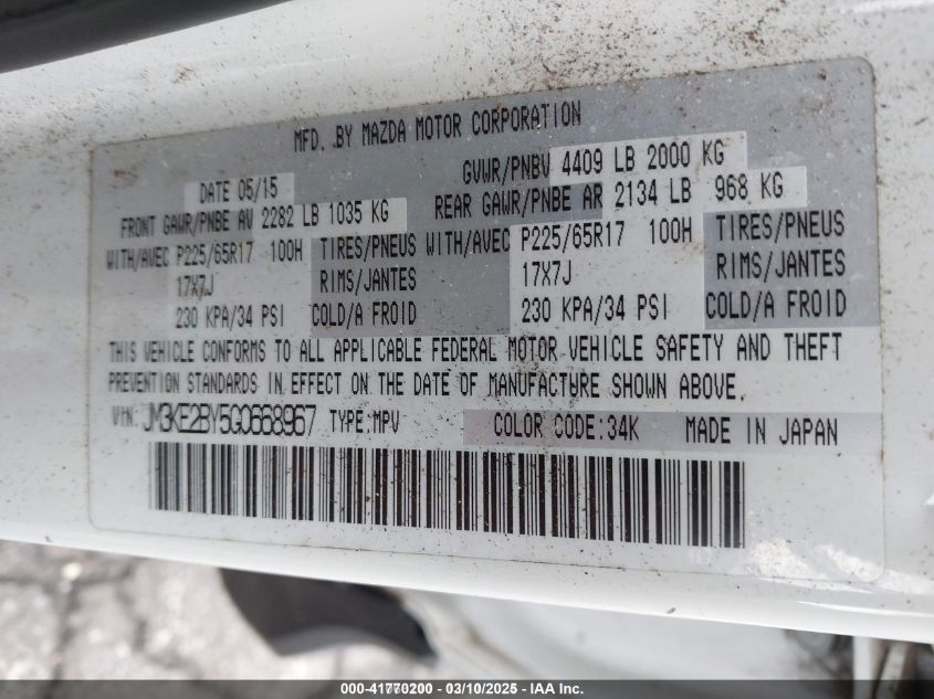 2016 Mazda Cx-5 Sport VIN: JM3KE2BY5G0668967 Lot: 41770200