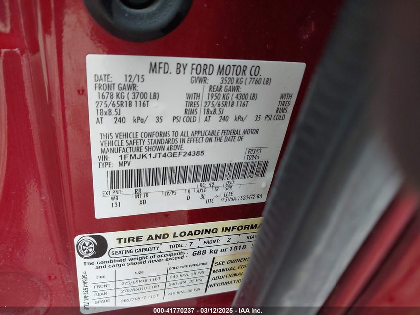 2016 FORD EXPEDITION EL XLT 1FMJK1JT4GEF24385