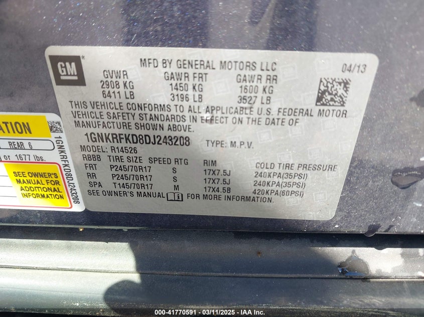 2013 CHEVROLET TRAVERSE LS - 1GNKRFKD8DJ243208