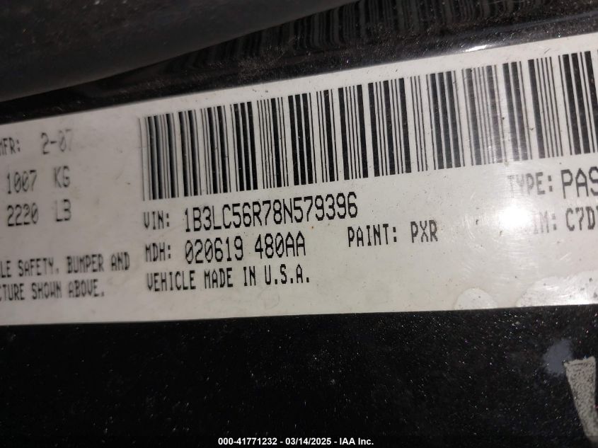 2008 Dodge Avenger Sxt VIN: 1B3LC56R78N579396 Lot: 41771232