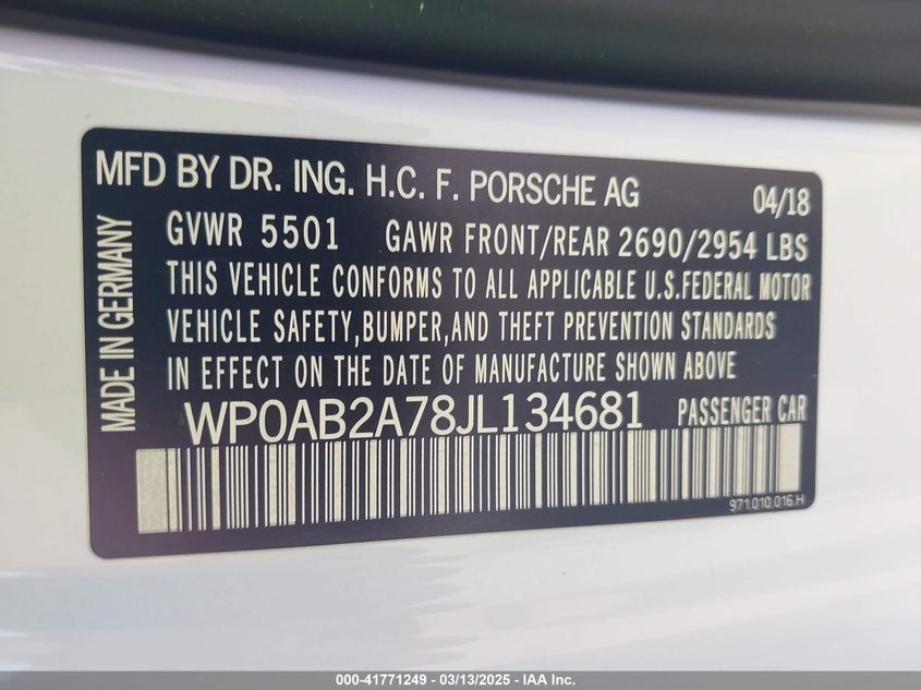 2018 PORSCHE PANAMERA 4S - WP0AB2A78JL134681