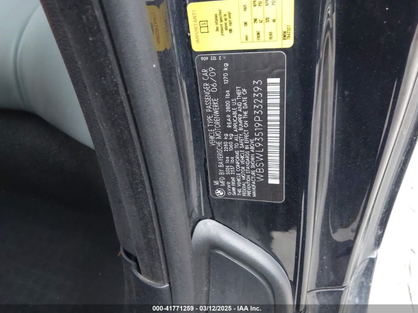 2009 BMW M3 VIN: WBSWL93519P332393 Lot: 41771259