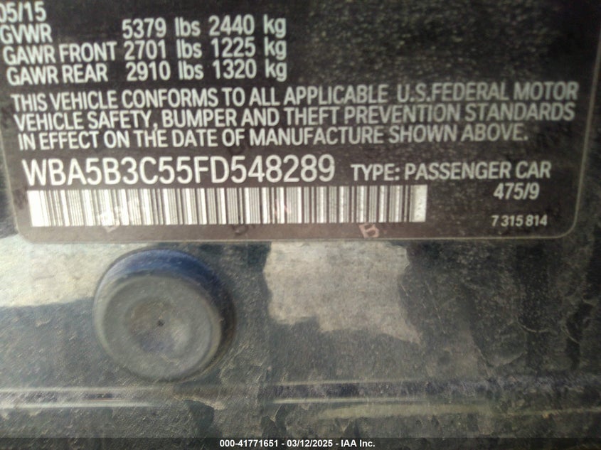 2015 BMW 535I XDRIVE - WBA5B3C55FD548289