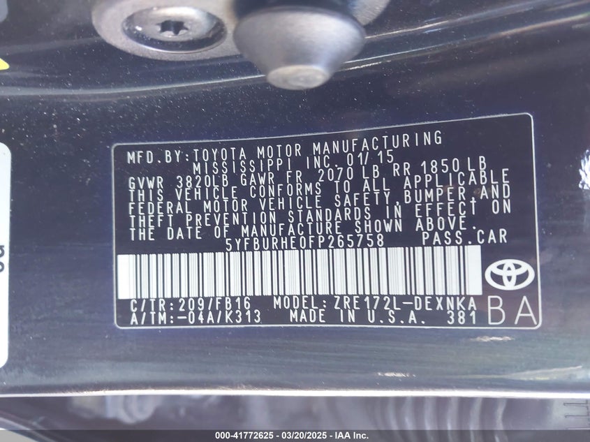 2015 TOYOTA COROLLA LE - 5YFBURHE0FP265758