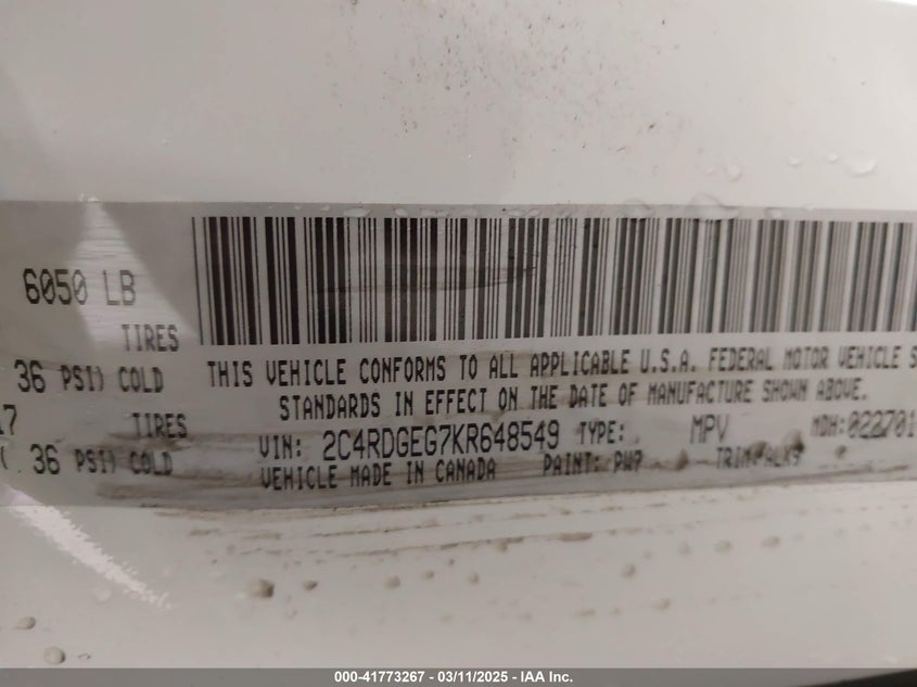 2019 DODGE GRAND CARAVAN GT - 2C4RDGEG7KR648549