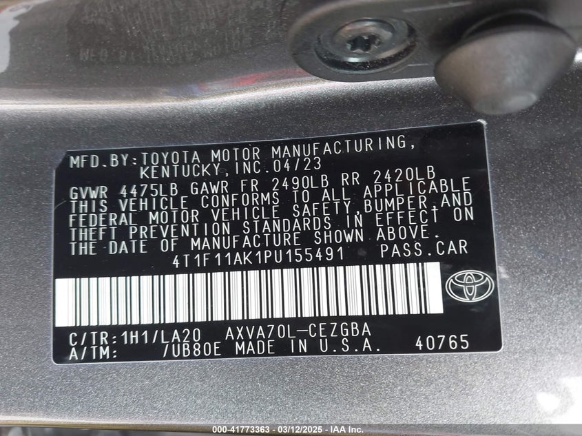 2023 TOYOTA CAMRY VIN: 4T1F11AK1PU155491