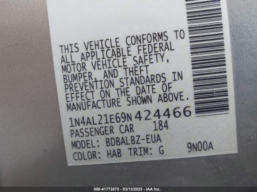2009 NISSAN ALTIMA VIN: 1N4AL21E69N424466