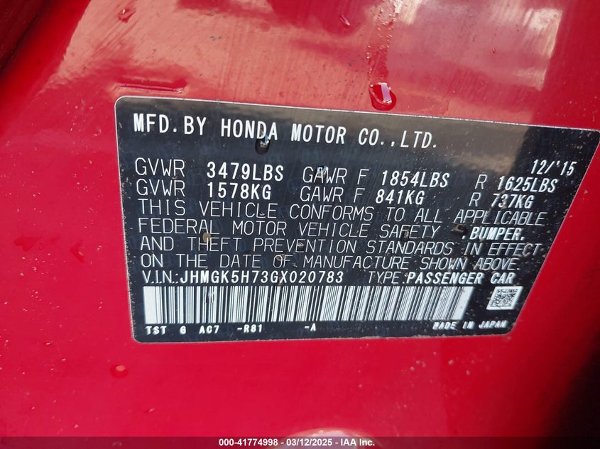 2016 HONDA FIT EX - JHMGK5H73GX020783