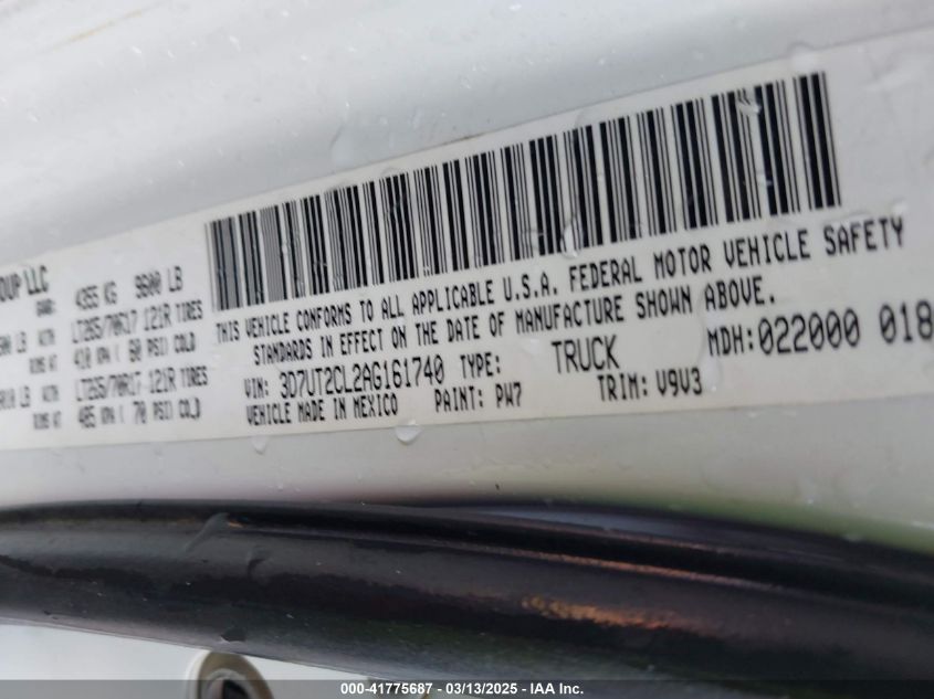 2010 Dodge Ram 2500 VIN: 2D7UT2CL5AG161740 Lot: 41775687