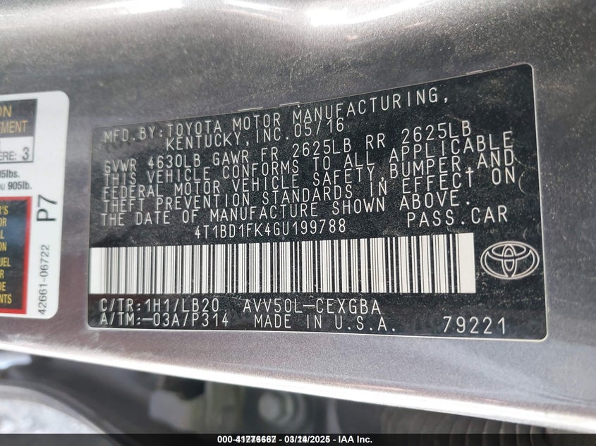 2016 TOYOTA CAMRY HYBRID XLE - 4T1BD1FK4GU199788