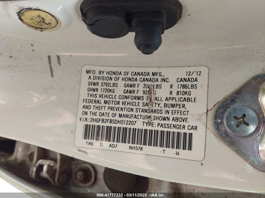 2013 HONDA CIVIC EX - 2HGFB2F85DH512207