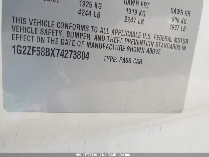 2007 PONTIAC G6 VIN: 1G2ZF58BX74273804