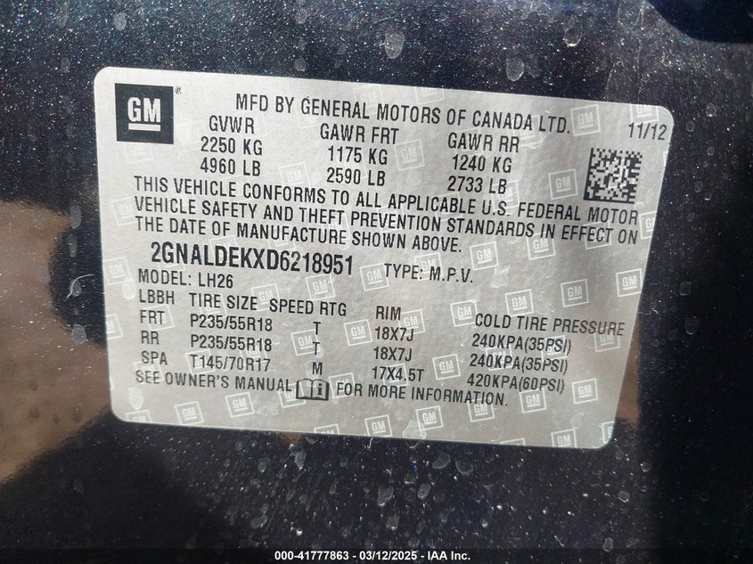 2013 CHEVROLET EQUINOX 1LT - 2GNALDEKXD6218951