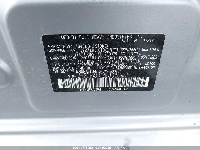 2014 SUBARU XV CROSSTREK 2.0I PREMIUM - JF2GPACC2E8326950