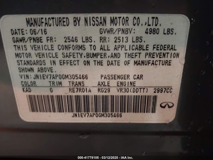 2016 INFINITI Q50 3.0T PREMIUM - JN1EV7AP0GM305466