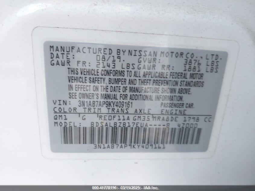2019 NISSAN SENTRA VIN: 3N1AB7AP9KY409161