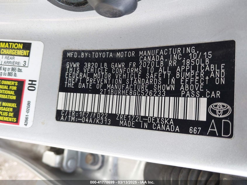 2016 TOYOTA COROLLA S PLUS - 2T1BURHE8GC526233