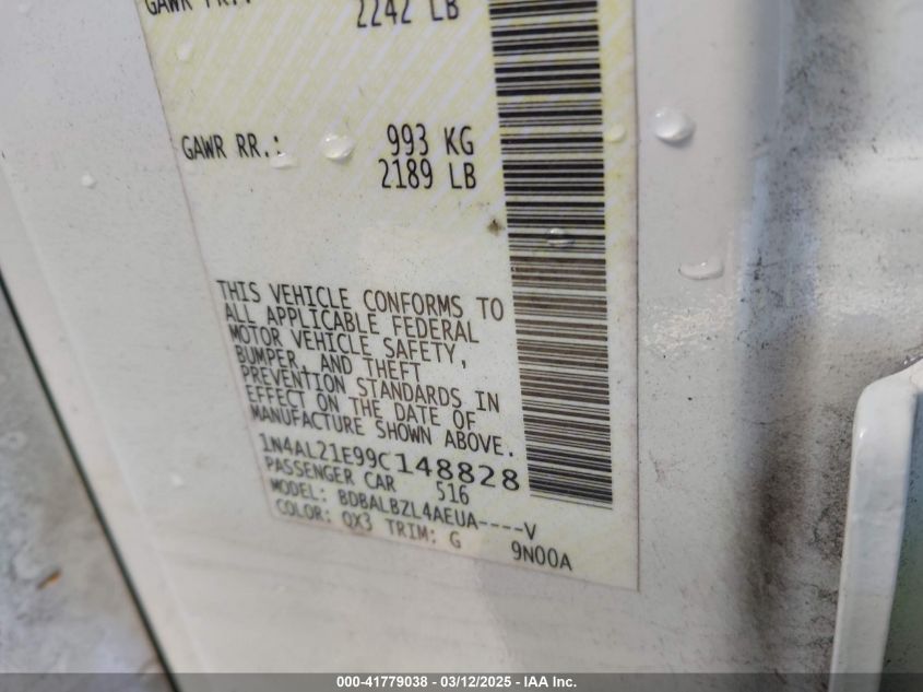 2009 Nissan Altima 2.5 S VIN: 1N4AL21E99C148828 Lot: 41779038