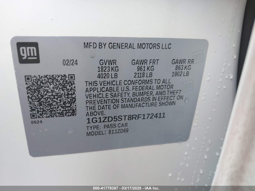 2024 CHEVROLET MALIBU VIN: 1G1ZD5ST8RF172411