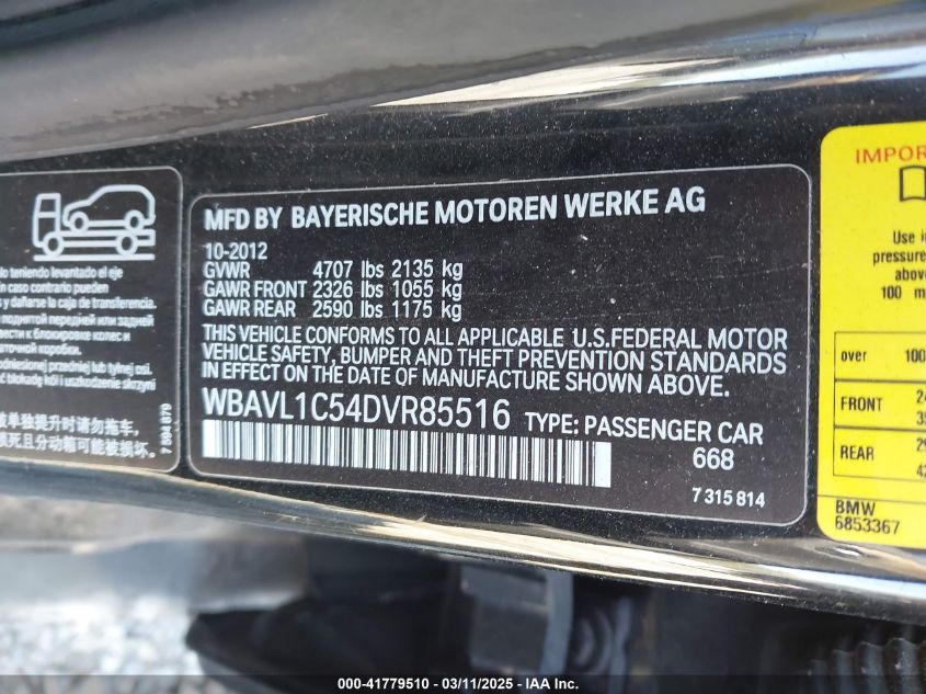 2013 BMW X1 xDrive28I VIN: WBAVL1C54DVR85516 Lot: 41779510