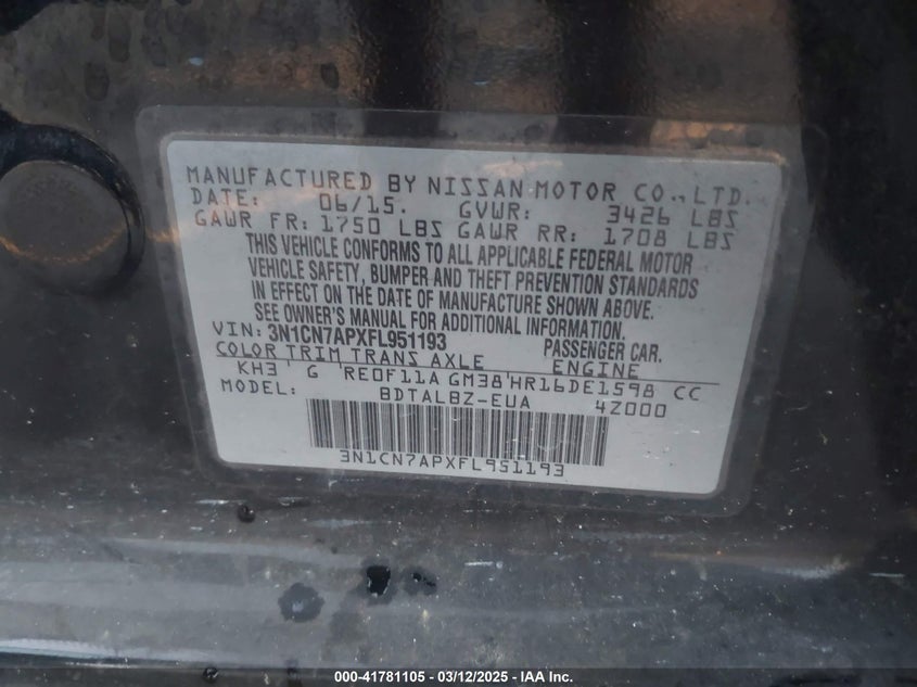 2015 NISSAN VERSA 1.6 SV - 3N1CN7APXFL951193