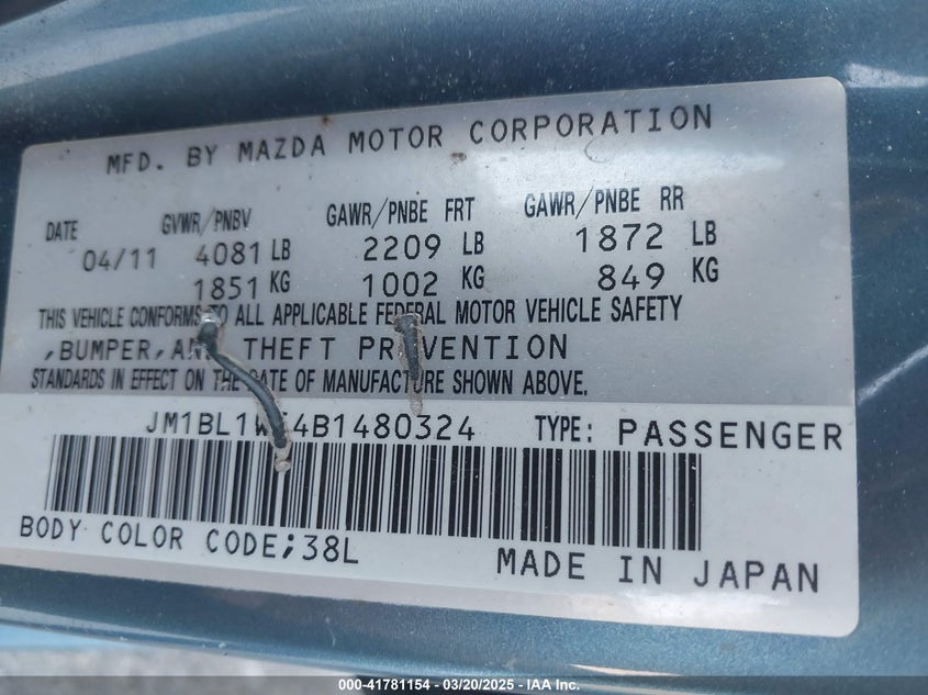 2011 Mazda Mazda3 S Grand Touring VIN: JM1BL1W54B1480324 Lot: 41781154