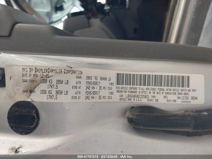 2006 Jeep Commander VIN: 1J8HG48K06C225823 Lot: 41781215