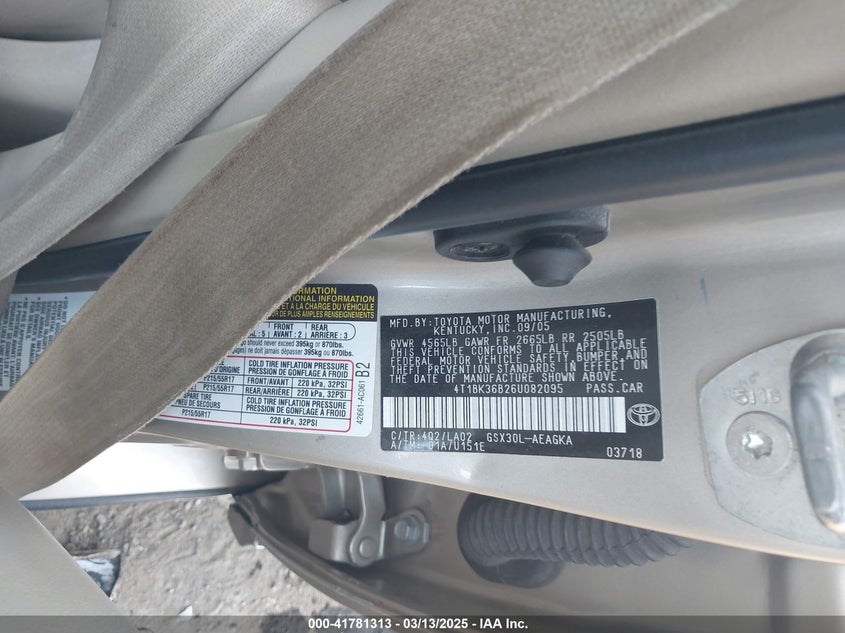 2006 TOYOTA AVALON VIN: 4T1BK36B26U082095
